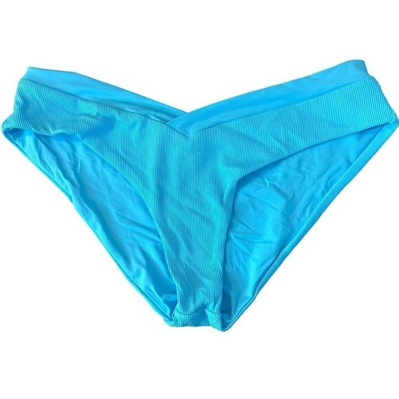 L* Space Bright Turquoise Ribbed V Cut Bikini Bottom Size XL - Picture 1 of 7